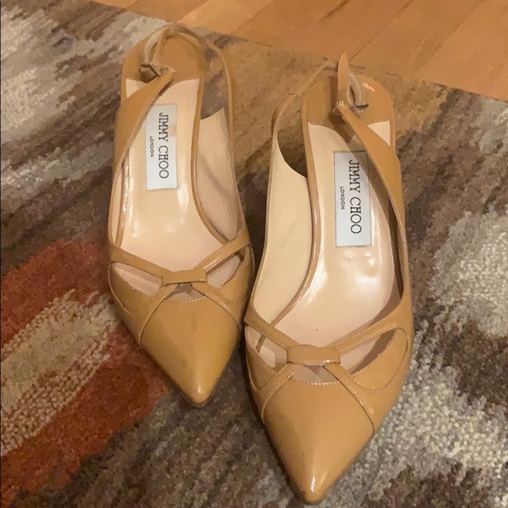 Jimmy Choo Patent Leather pointed toe slin…